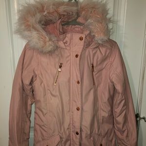 Justice Pink Fur Lined Winter Coat Size 14/16